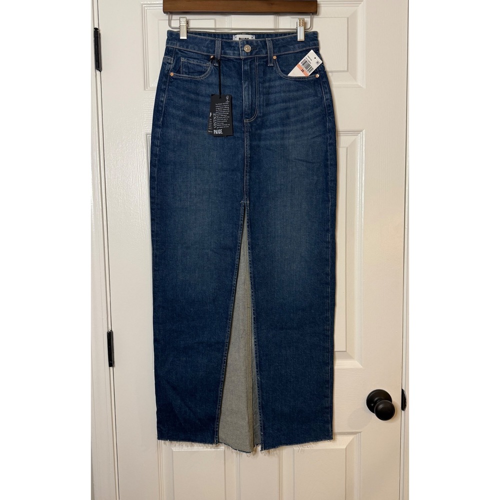 PAIGE Denim Maxi Skirt with High Slit Sketchbook Dark Wash Size 26 NWT